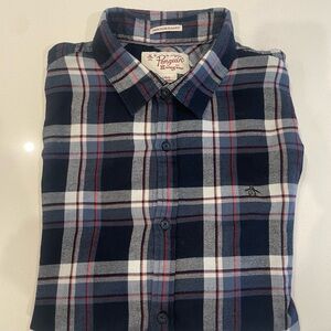 Original Penguin Men's Blue and Red Plaid Shirt